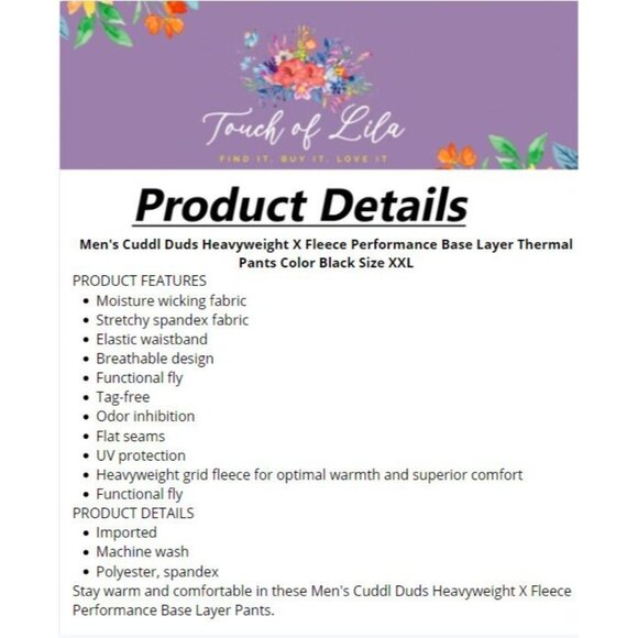 Mens Cuddl Duds Heavyweight X Fleece Performance Base Layer Thermal Pants XXL - Picture 10 of 10